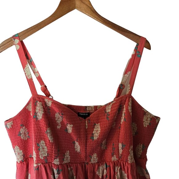 Torrid Coral Peach Floral Mini Challis Smocked Skater Dress Plus Size 4X - Picture 7 of 15